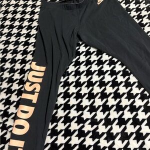 Nike Black Leggings with Peach Slogan